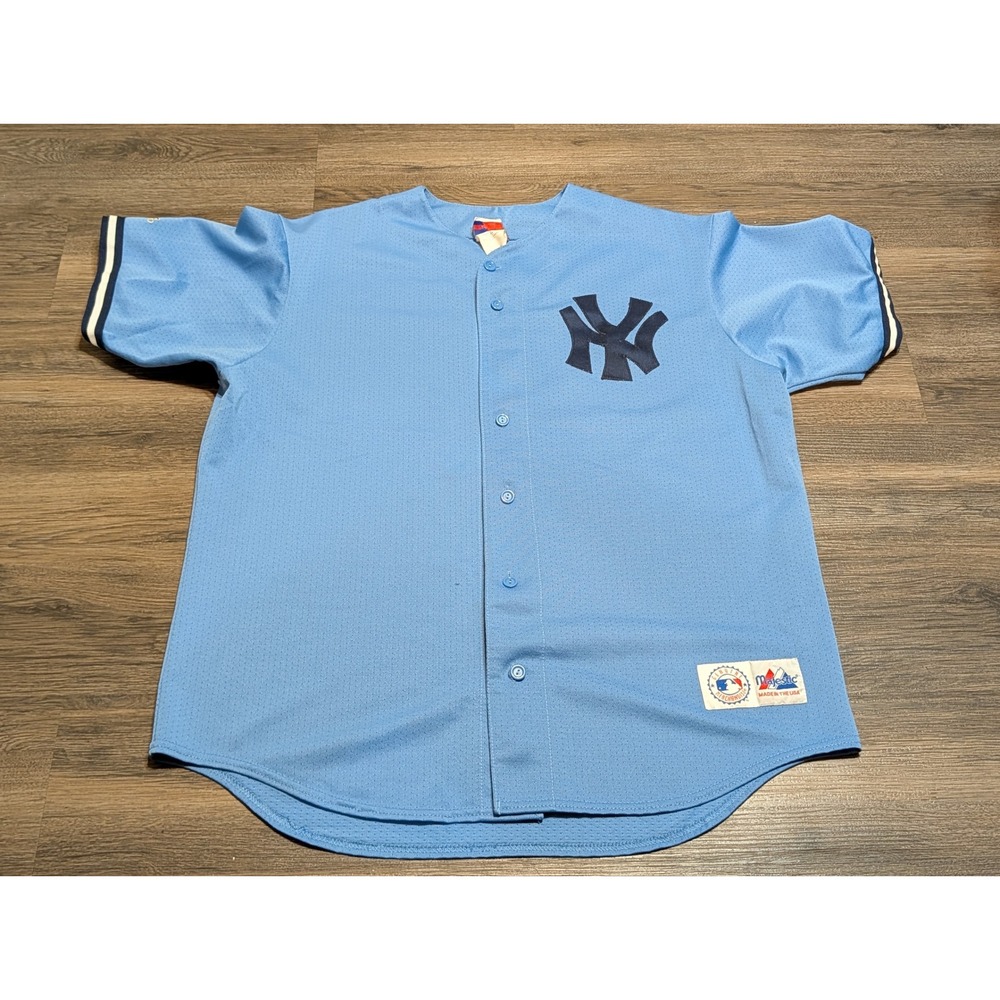 Majestic New York Yankees MLB Baseball Jersey XL Light Blue Mesh Made in USA